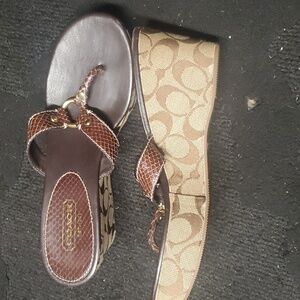 Womens brown and tan coach wedges